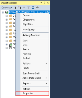 Selecting the Properties Option.